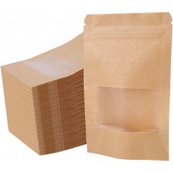 Kraft Paper Bags with Resealable Lock Seal Zipper &Transparent Window