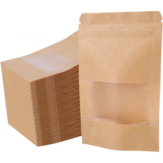 Kraft Paper Bags with Resealable Lock Seal Zipper &Transparent Window